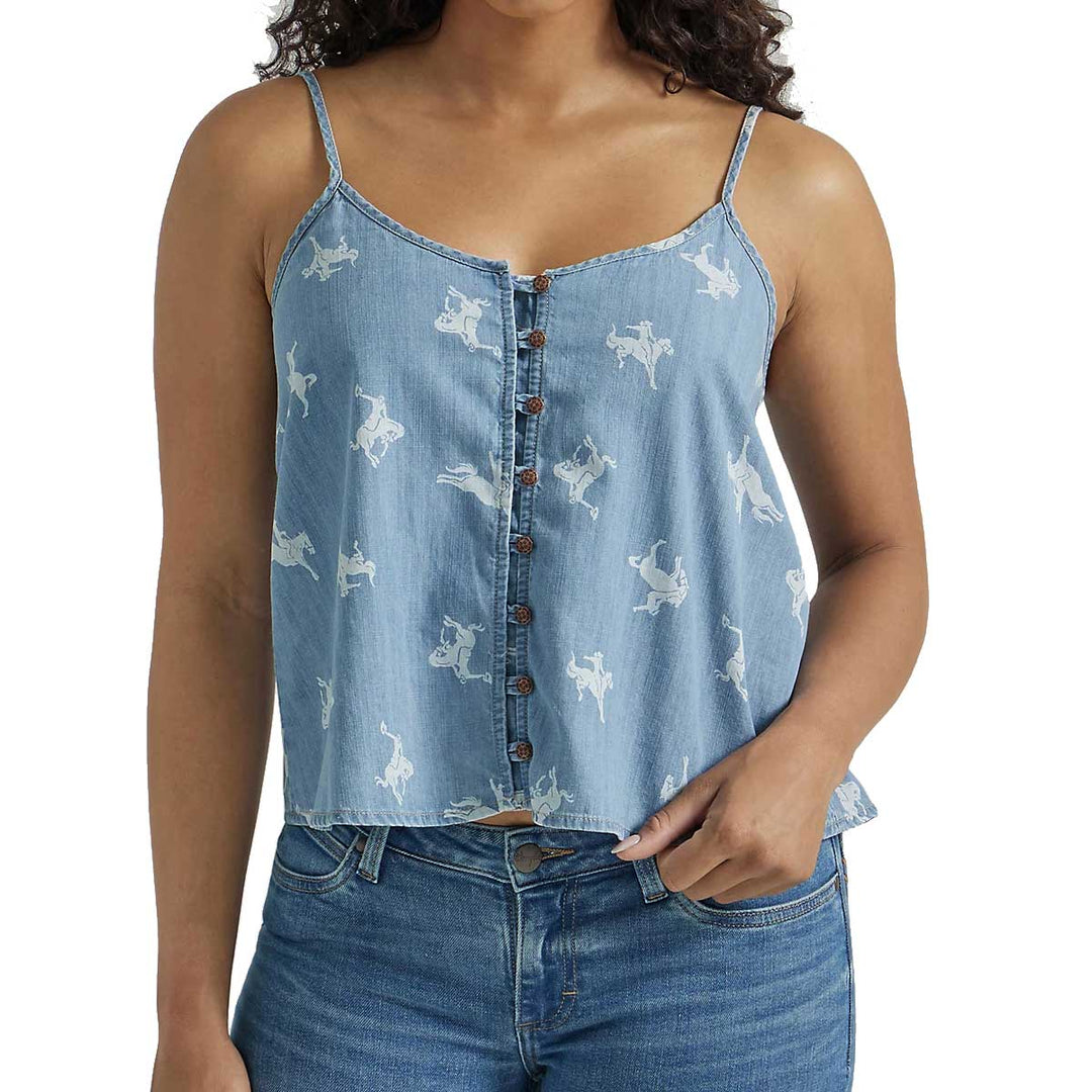 Wrangler Women's Button Front Cowgirl Denim Camisole - Chambray Blue