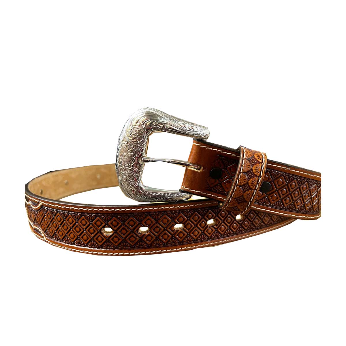 Tony Lama Floral Tooled Leather Belt (Tan 36)