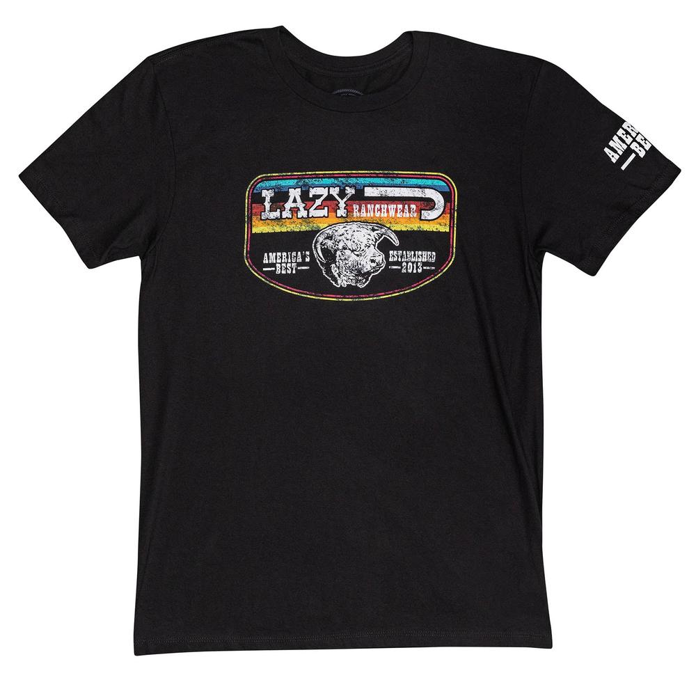 Lazy J Ranch America's Best Banner Short Sleeve Serape T-Shirt - Black-Lazy J Ranch Wear