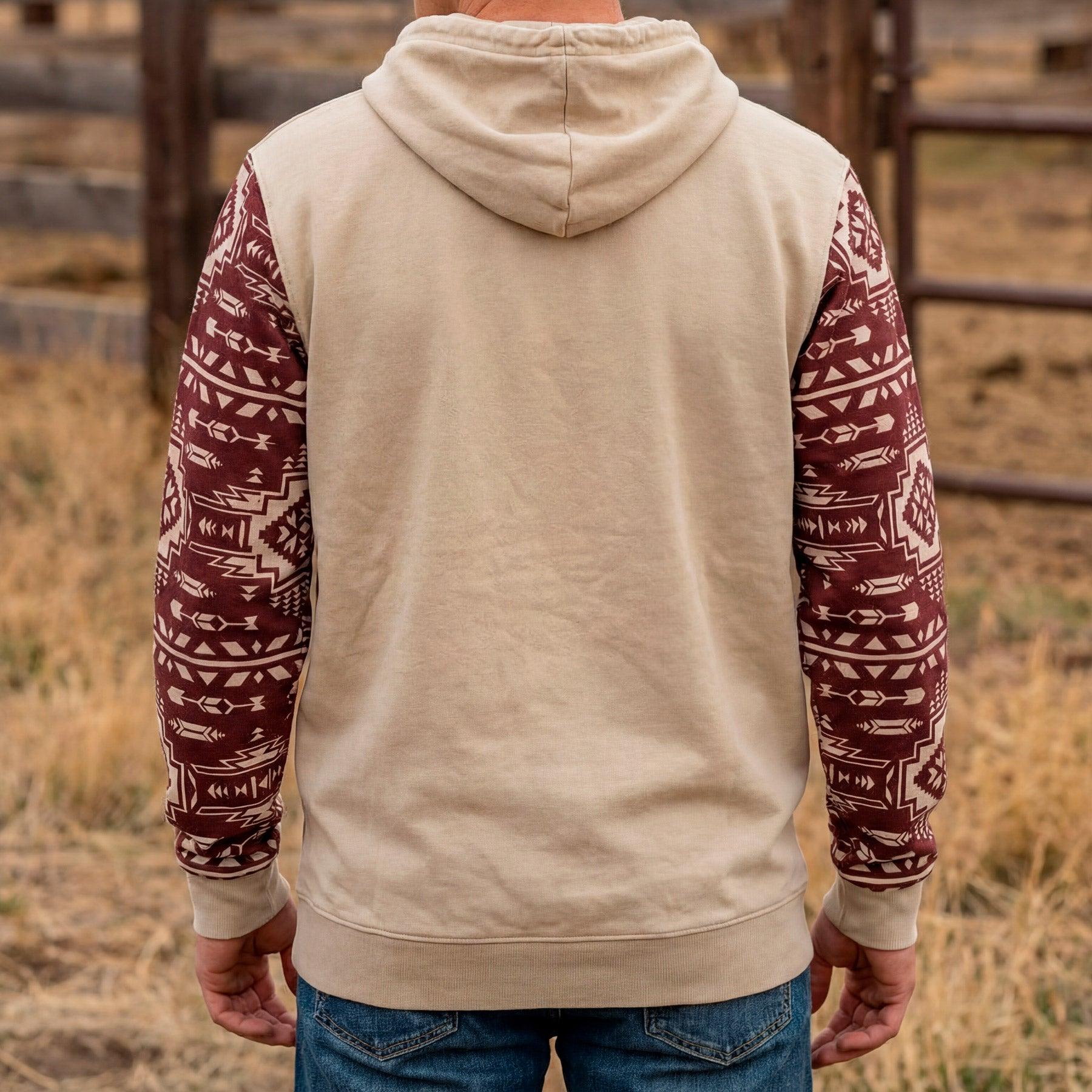 Lazy J Ranch Aztec Long Sleeve Hoodie - Tan & Maroon – Lazy J