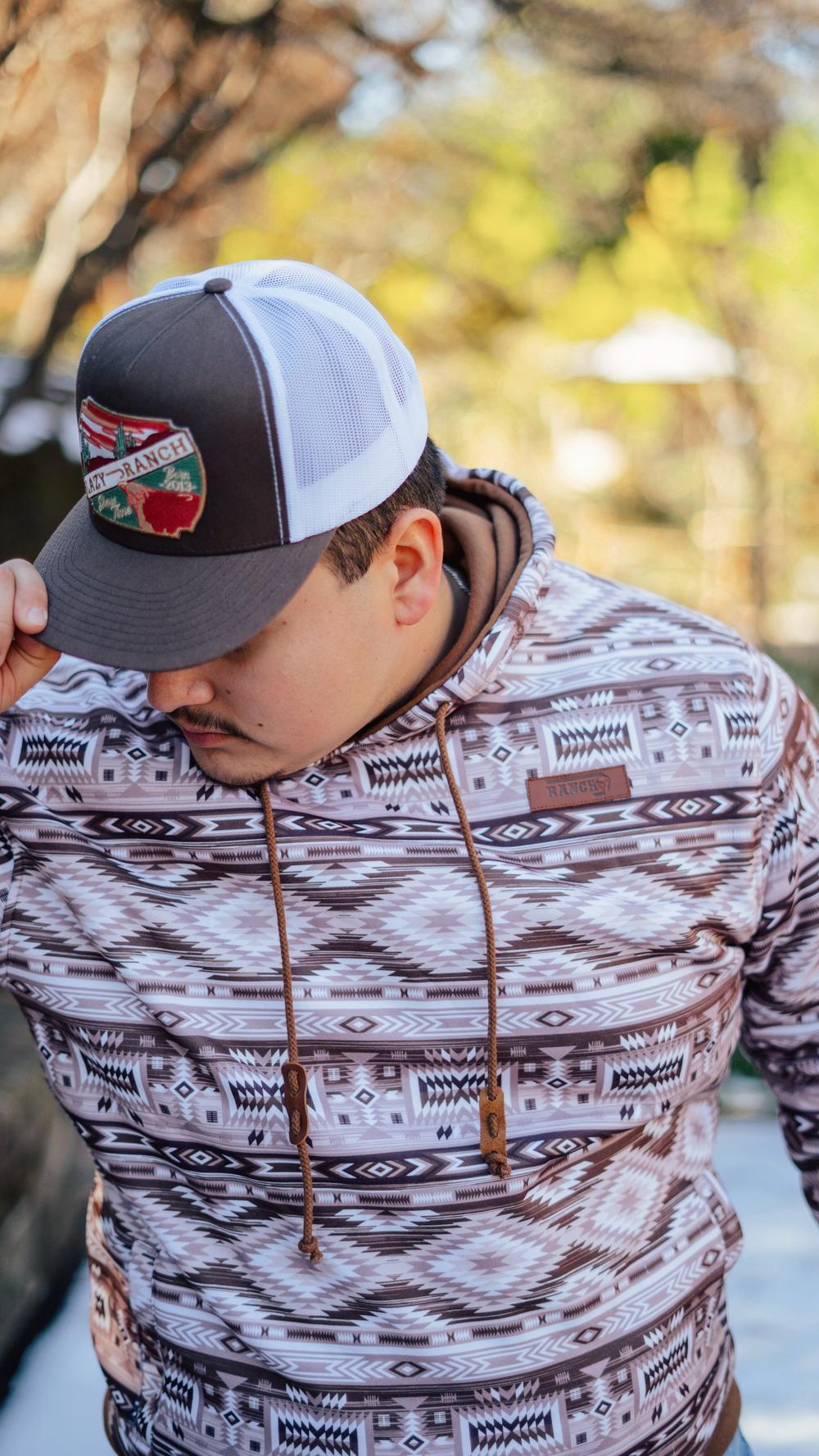Lazy J Ranch Aztec Print Long Sleeve Hoodie - Brown-Lazy J Ranch Wear