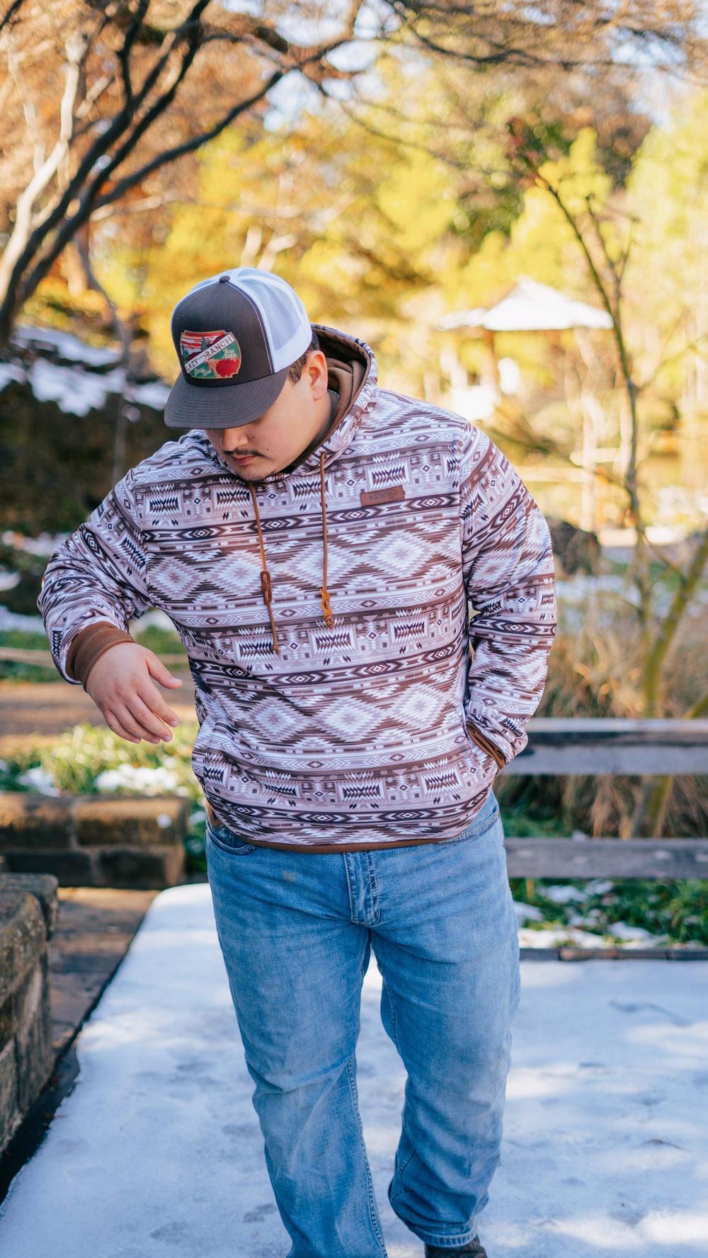Lazy J Ranch Aztec Print Long Sleeve Hoodie - Brown-Lazy J Ranch Wear
