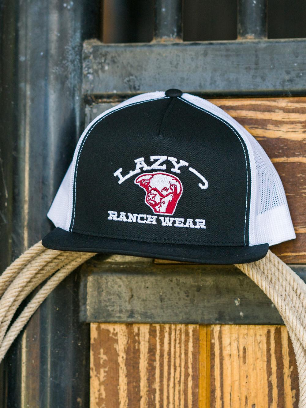 Lazy J Ranch Black & White Embroidered Show Time Classic Five Panel Trucker Hat-Lazy J Ranch Wear