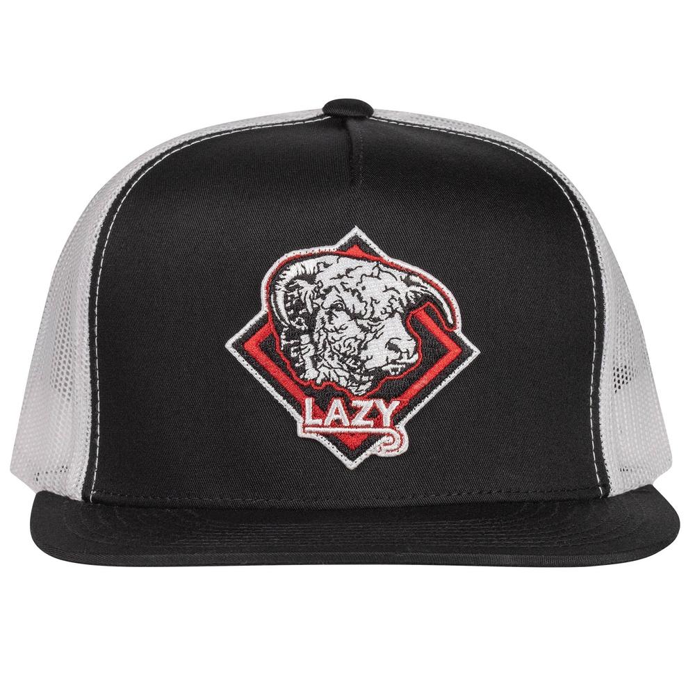 Lazy J Ranch Black & White Red Diamond Hereford Classic Five Panel Trucker Hat-Lazy J Ranch Wear