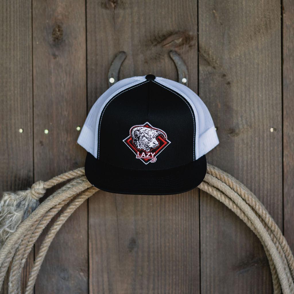 Lazy J Ranch Black & White Red Diamond Hereford Classic Five Panel Trucker Hat-Lazy J Ranch Wear