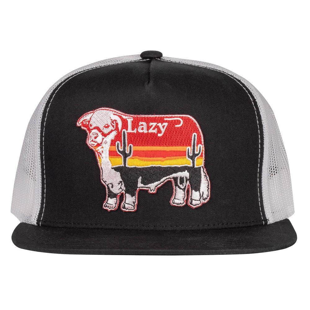 Lazy J Ranch Black & White Sunrise Bull Classic Five Panel Trucker
