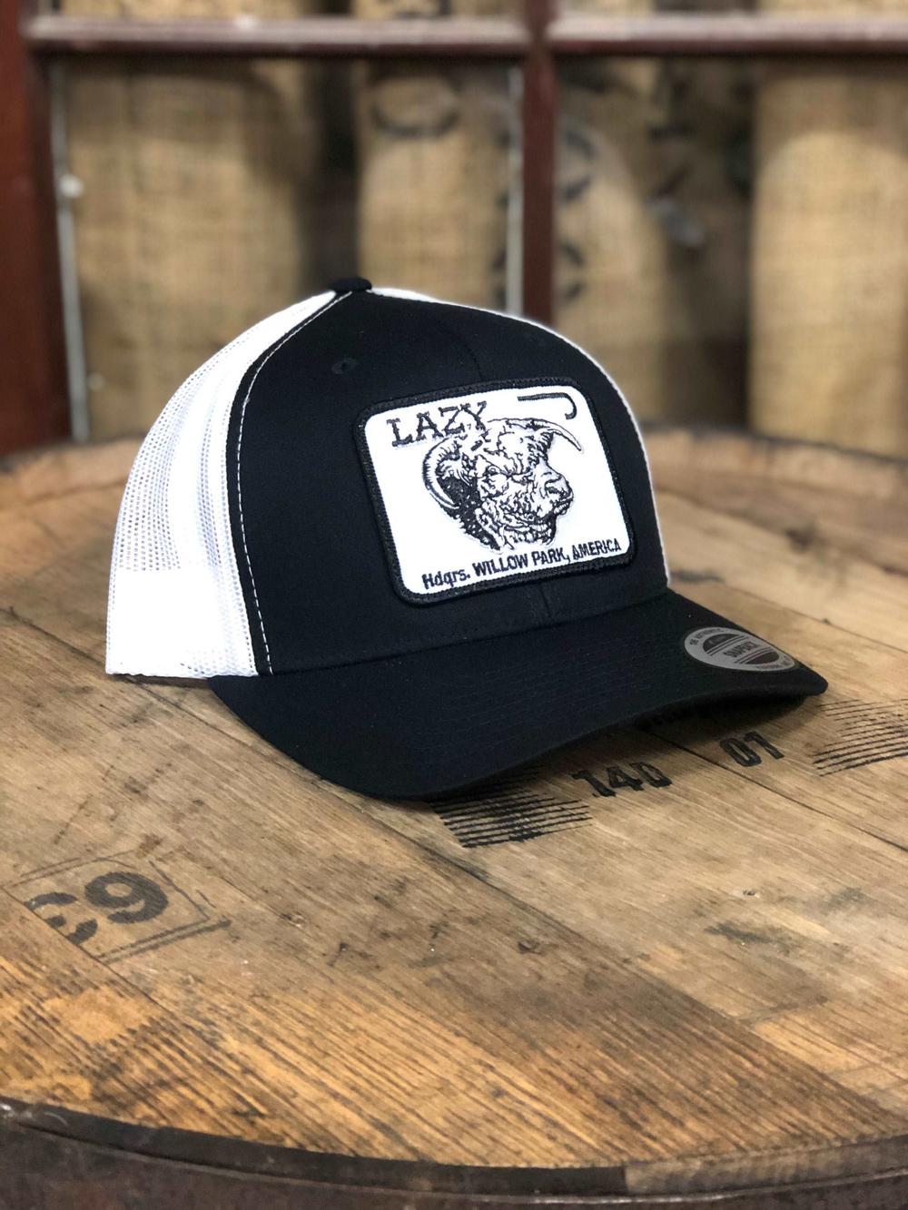 Lazy J Ranch Black & White Willow Cattle Headquarters Mid Profile Trucker Hat-Lazy J Ranch Wear