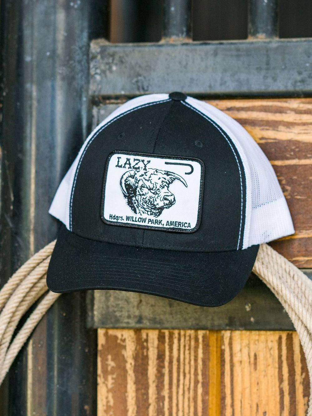 Lazy J Ranch Black & White Willow Cattle Headquarters Mid Profile Trucker Hat-Lazy J Ranch Wear
