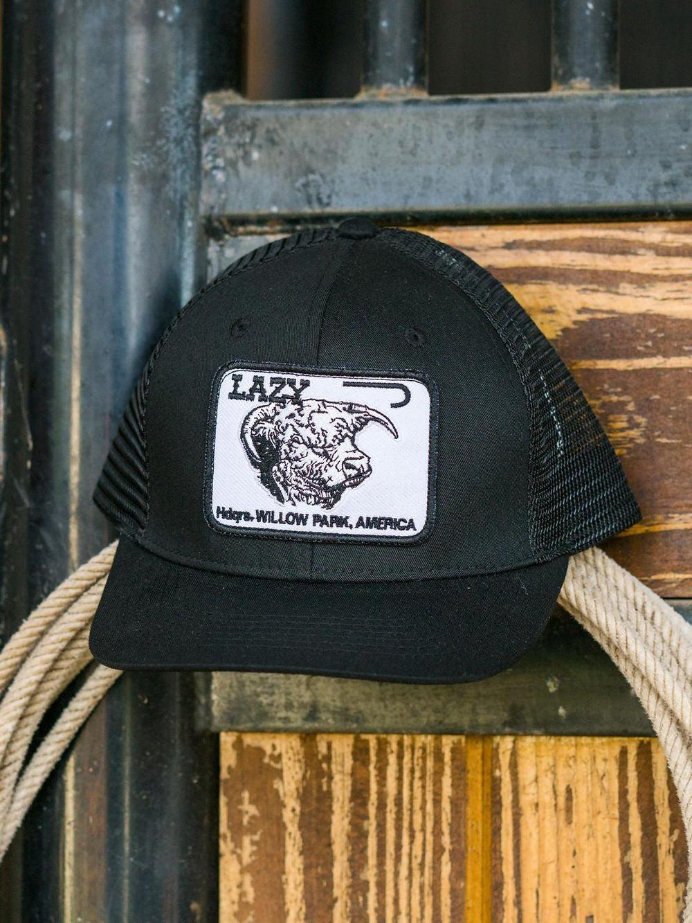 Lazy J Ranch Black Willow Cattle Headquarters Mid Profile Trucker Hat-Lazy J Ranch Wear