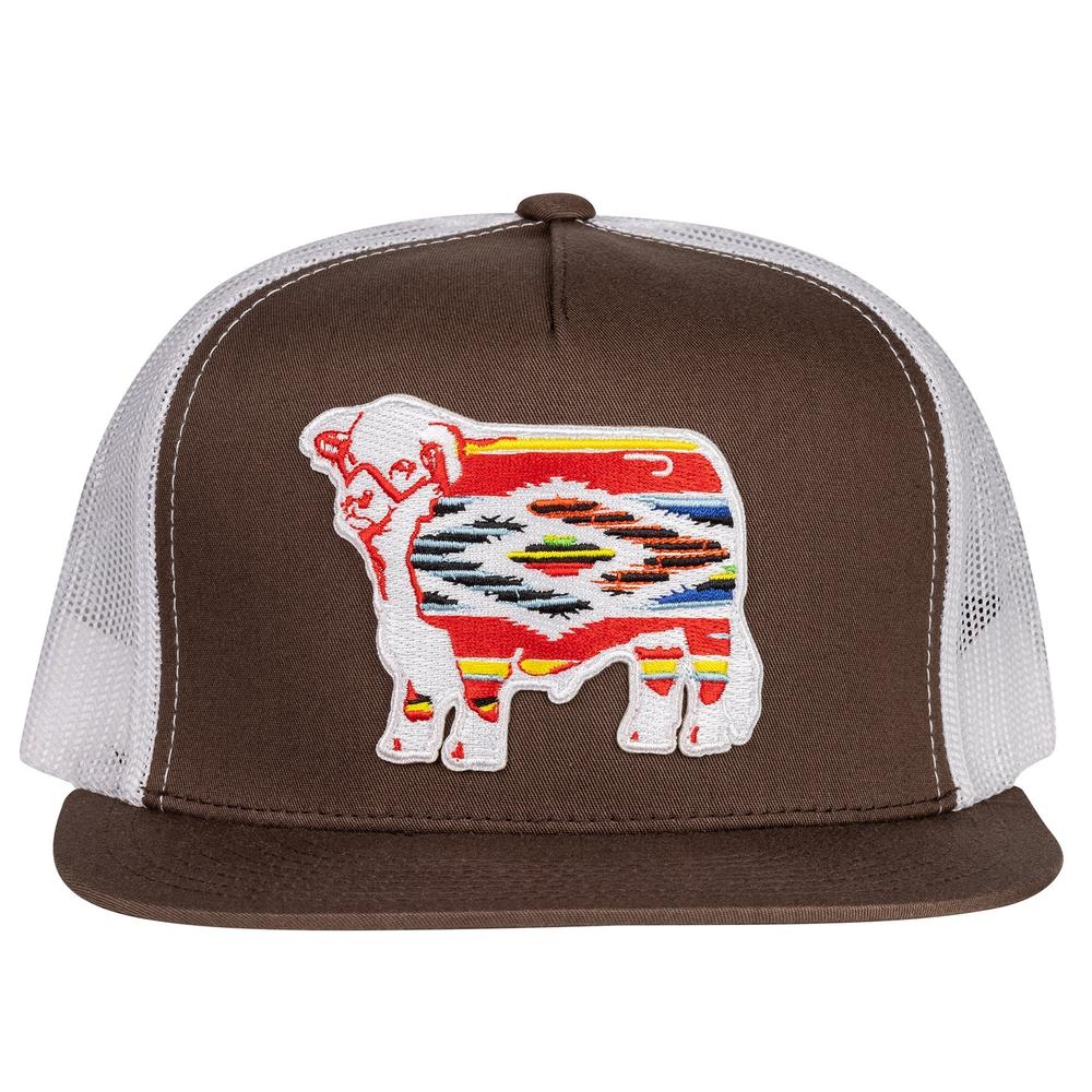 Lazy J Ranch Brown & White Serape Bull Classic Five Panel Trucker Hat-Lazy J Ranch Wear