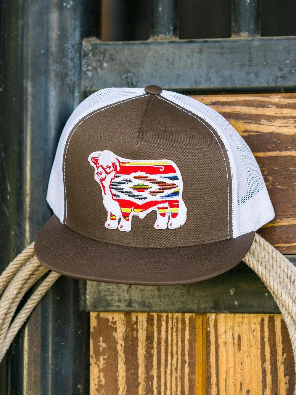 Lazy J Ranch Brown & White Serape Bull Classic Five Panel Trucker Hat-Lazy J Ranch Wear
