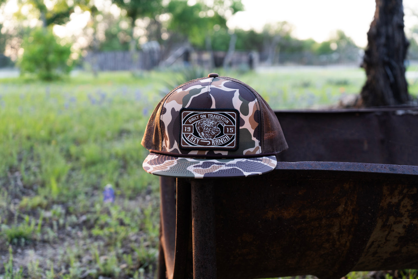 Lazy J Ranch Camo & Brown Drive Line Classic Rope Trucker Hat-Lazy J Ranch Wear