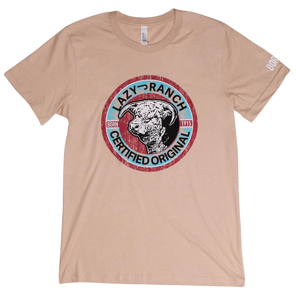 Lazy J Ranch Certified Original Hereford Short Sleeve T-Shirt - Heather Sand-Lazy J Ranch Wear