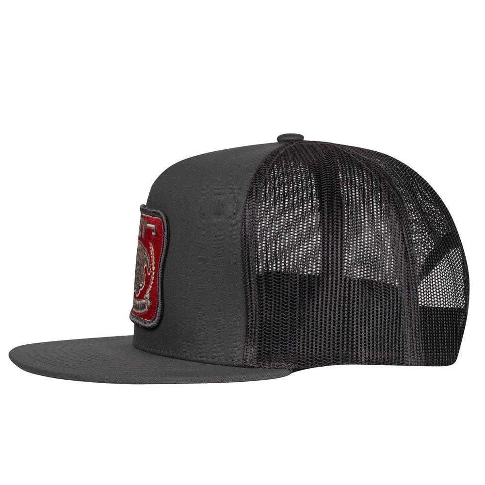 Lazy J Ranch Charcoal Grey Red America's Best Brand Classic Five Panel Trucker Hat-Lazy J Ranch Wear