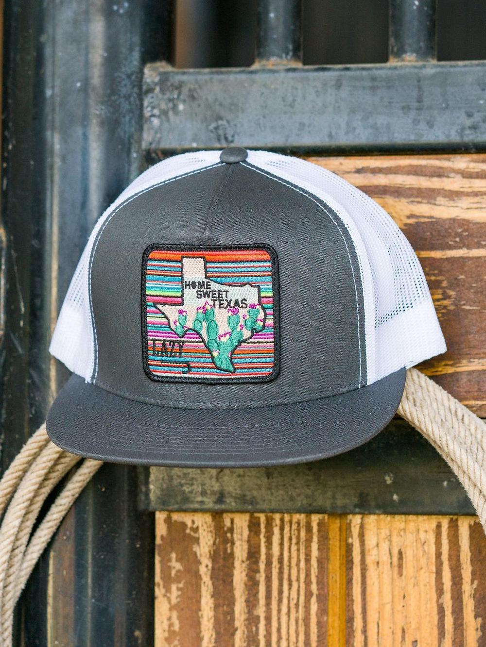 Lazy J Ranch Charcoal Grey & White Home Sweet Texas Classic Five Panel Trucker Hat-Lazy J Ranch Wear