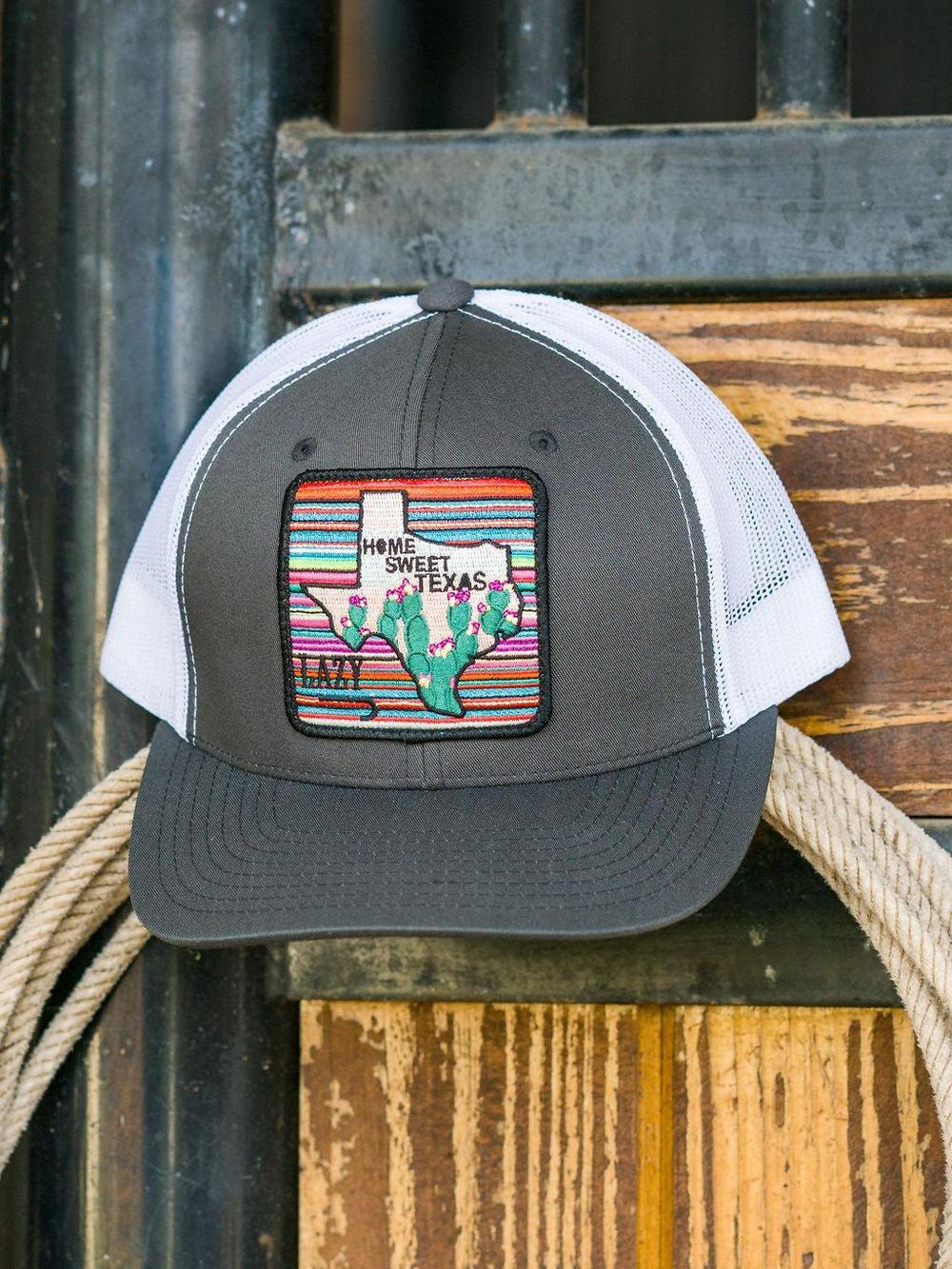 Lazy J Ranch Charcoal Grey & White Home Sweet Texas Mid Profile Trucker Hat-Lazy J Ranch Wear