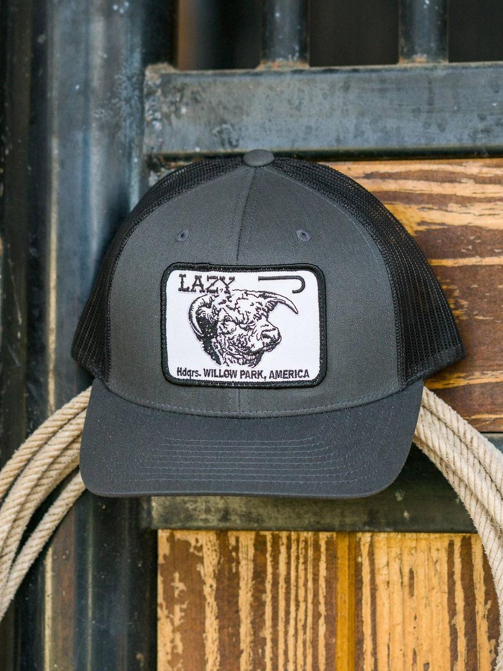 Lazy J Ranch Charcoal Grey Willow Cattle Headquarters Mid Profile Trucker Hat-Lazy J Ranch Wear