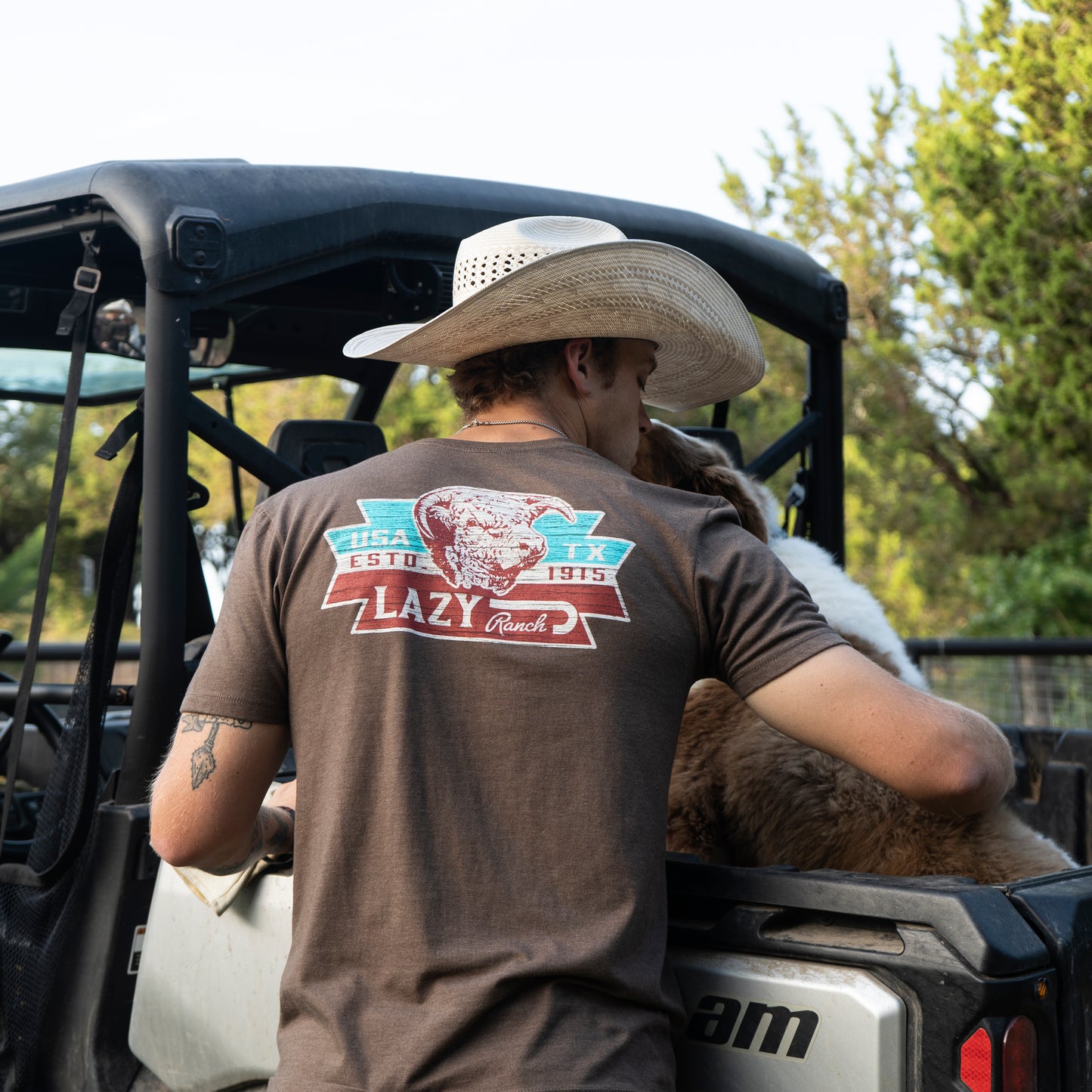 Lazy J Ranch El Rancho Short Sleeve T-Shirt - Brown-Lazy J Ranch Wear
