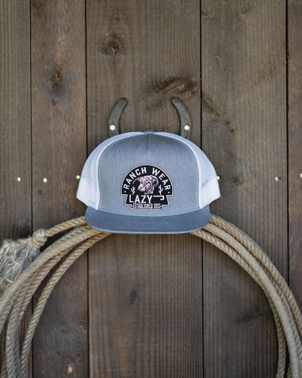 Lazy J Ranch Heather Grey & White Black Arrowhead Classic Five Panel Trucker Hat-Lazy J Ranch Wear