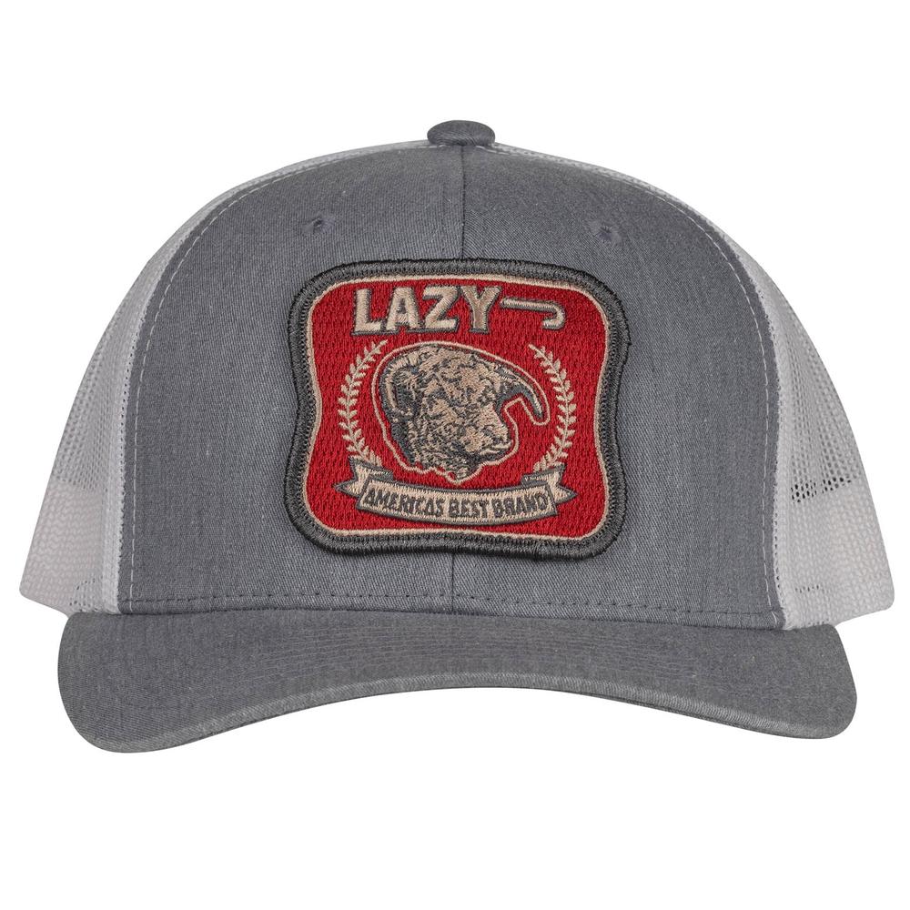 Lazy J Ranch Heather Grey & White Red America's Best Brand Mid Profile Trucker Hat-Lazy J Ranch Wear