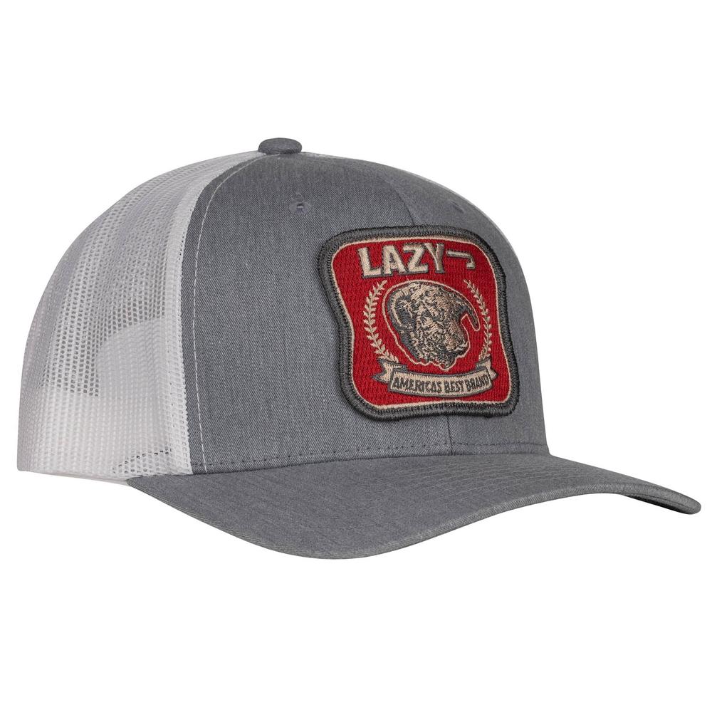 Lazy J Ranch Heather Grey & White Red America's Best Brand Mid Profile Trucker Hat-Lazy J Ranch Wear