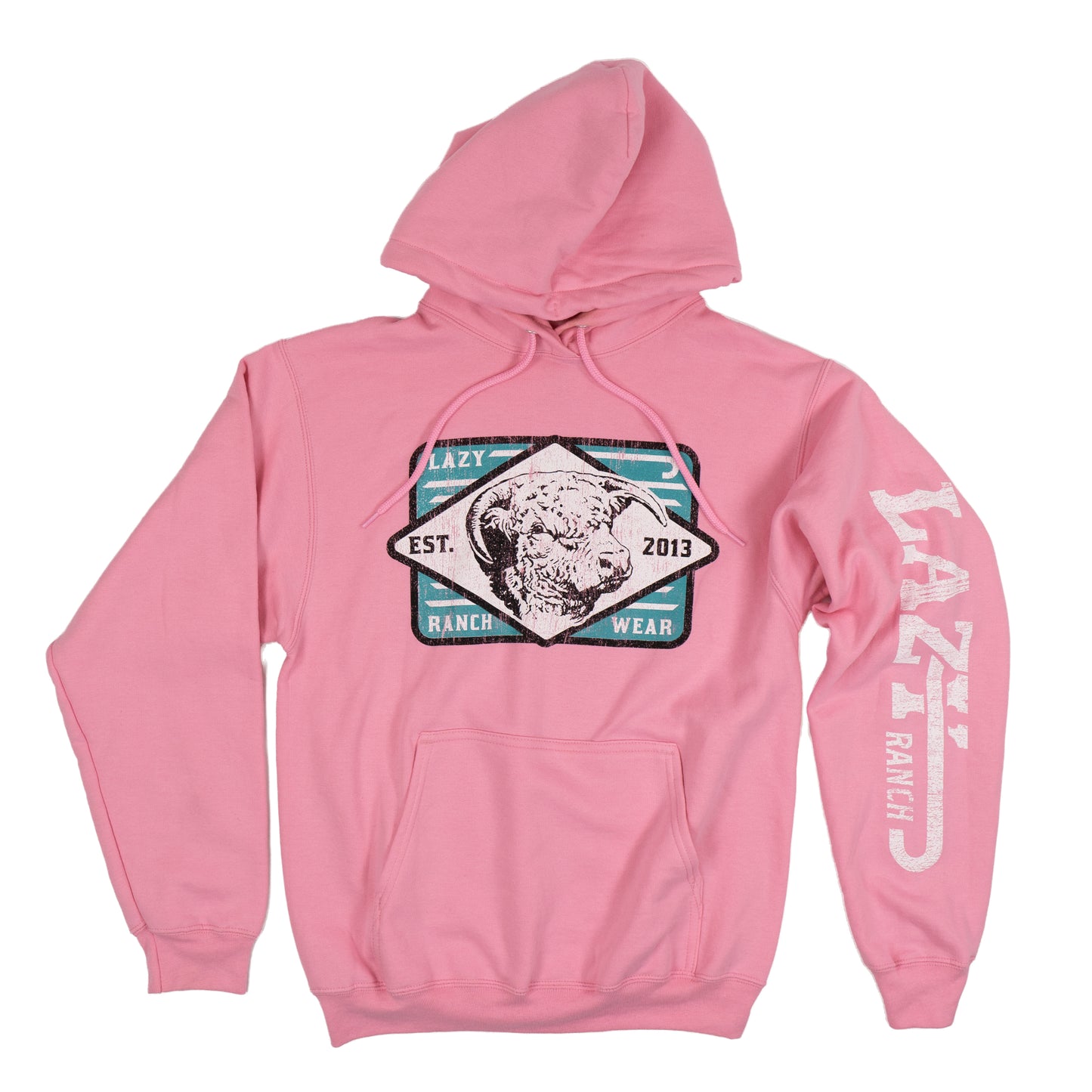 Lazy J Ranch Iron Horn Long Sleeve Hoodie - Pink-Lazy J Ranch Wear