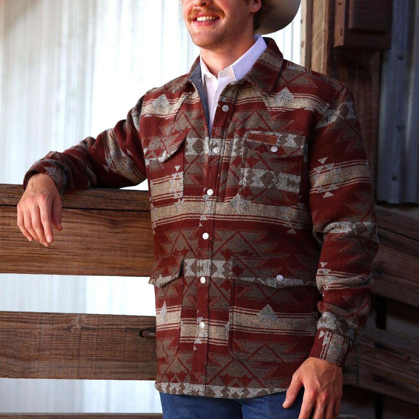 Lazy J Ranch Men's Aztec Jacket - Rust-Lazy J Ranch Wear