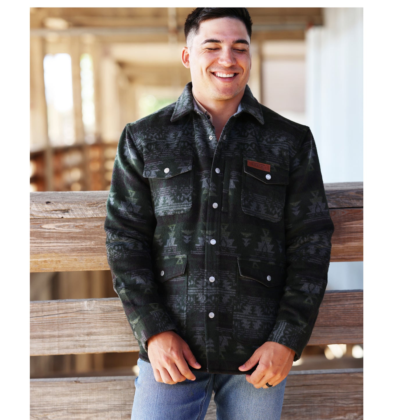 Lazy J Ranch Men's Aztec Print Jacket - Green-Lazy J Ranch Wear