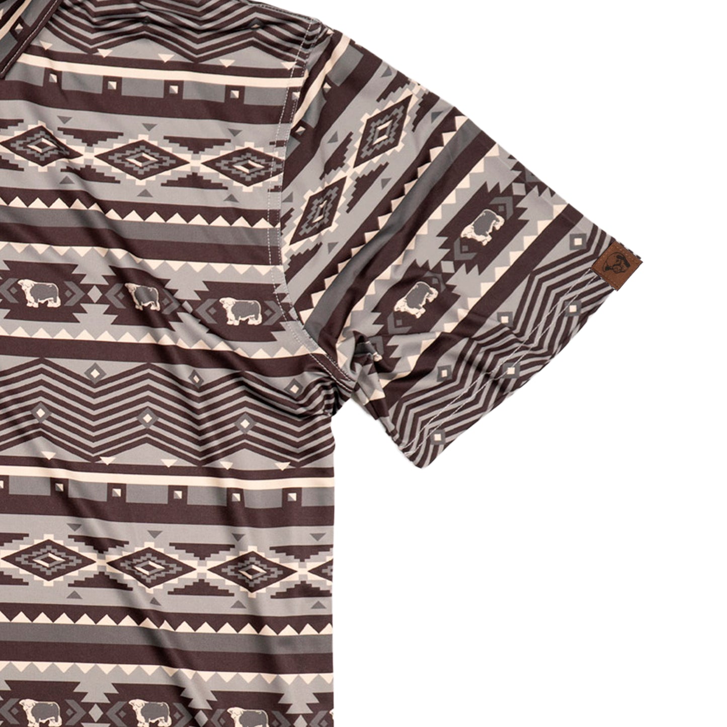 Lazy J Ranch Men's Aztec Print Performance Polo Shirt - Grey-Lazy J Ranch Wear
