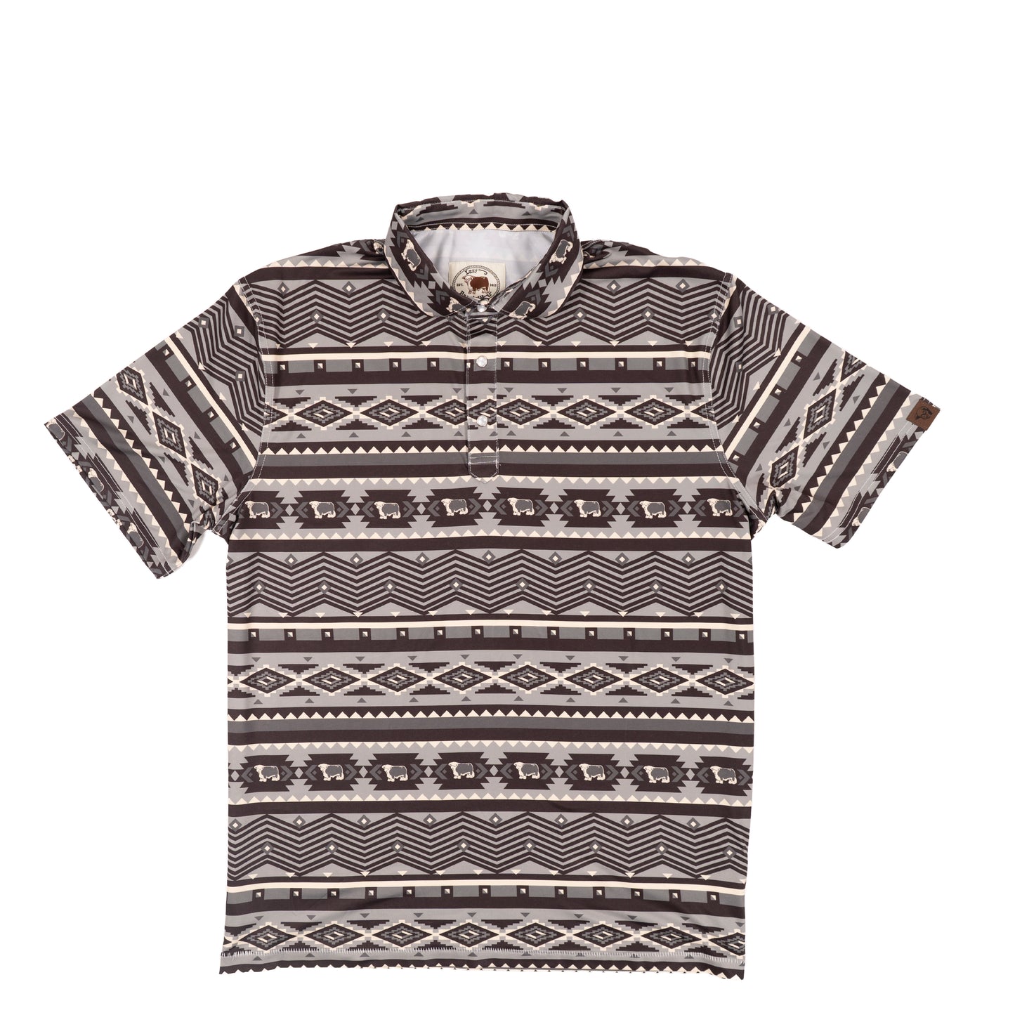 Lazy J Ranch Men's Aztec Print Performance Polo Shirt - Grey-Lazy J Ranch Wear