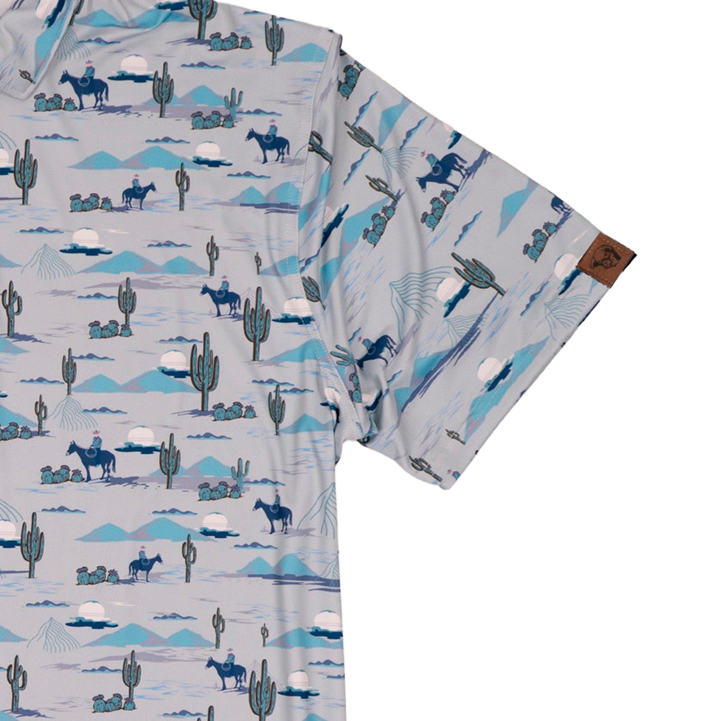 Lazy J Ranch Men's Cactus Print Performance Polo Shirt - Blue-Lazy J Ranch Wear