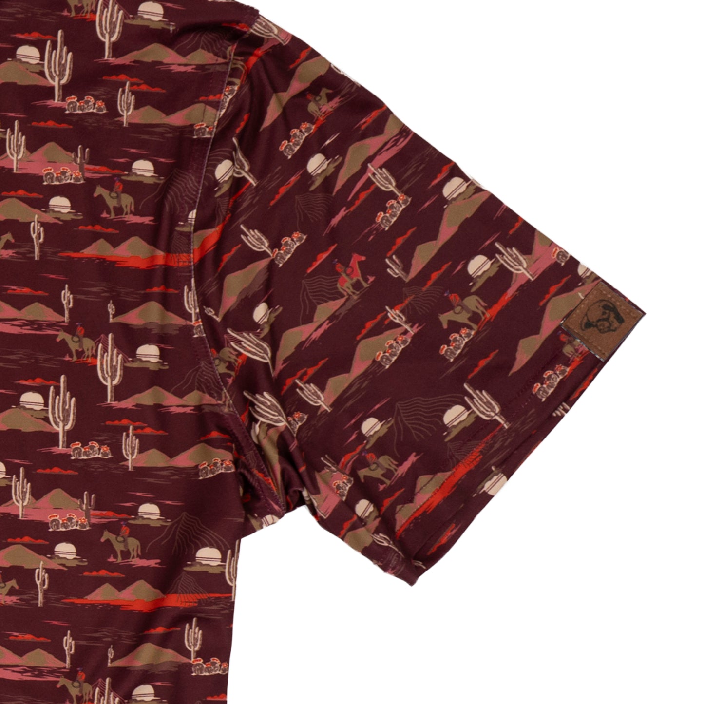 Lazy J Ranch Men's Cactus Print Performance Polo Shirt - Maroon-Lazy J Ranch Wear