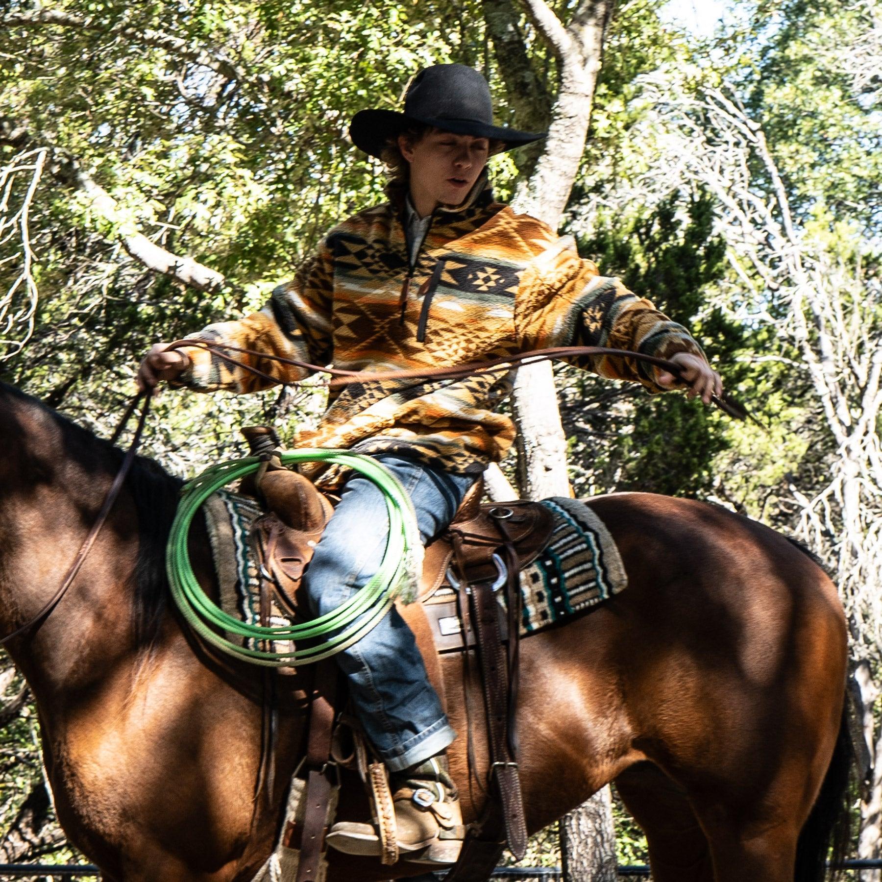 Lazy J Ranch Men's Mustard Aztec Print Quarter Zip Fleece Pullover
