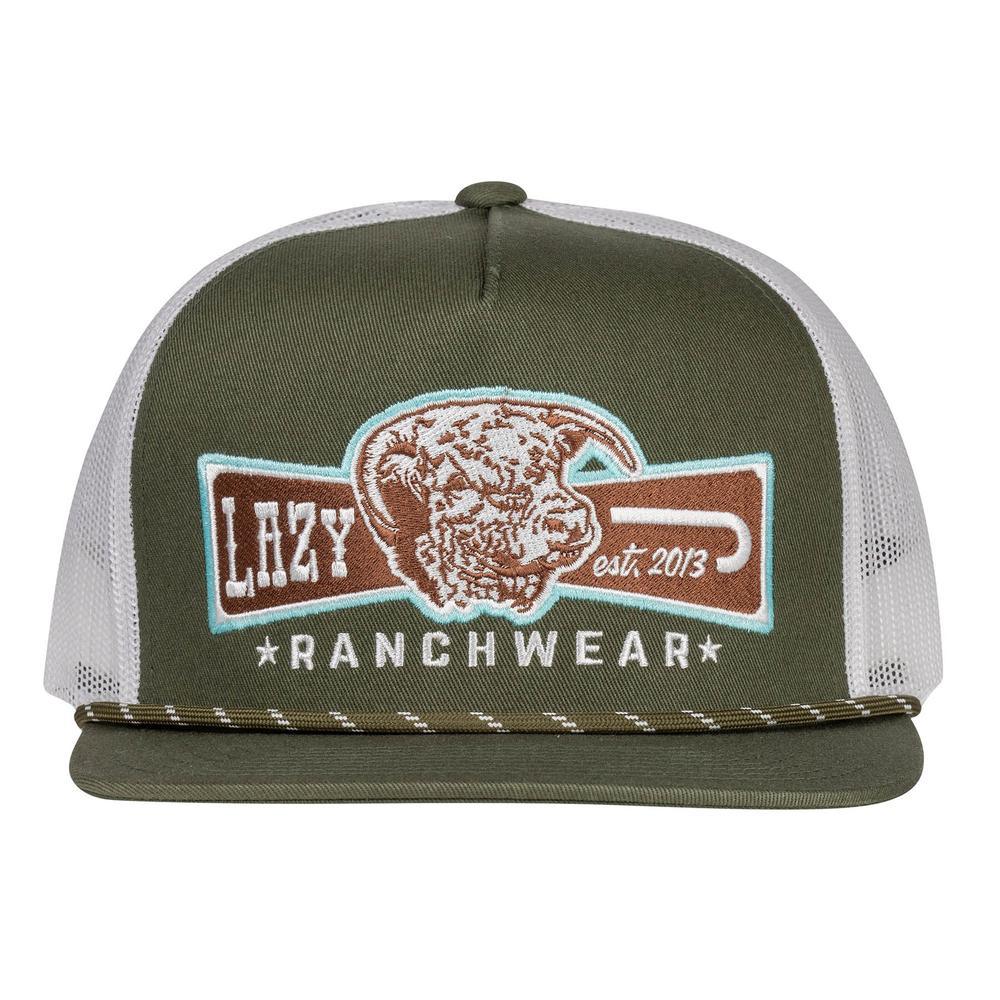 Lazy J Ranch Olive & White Diamond Banner Classic Rope Trucker Hat