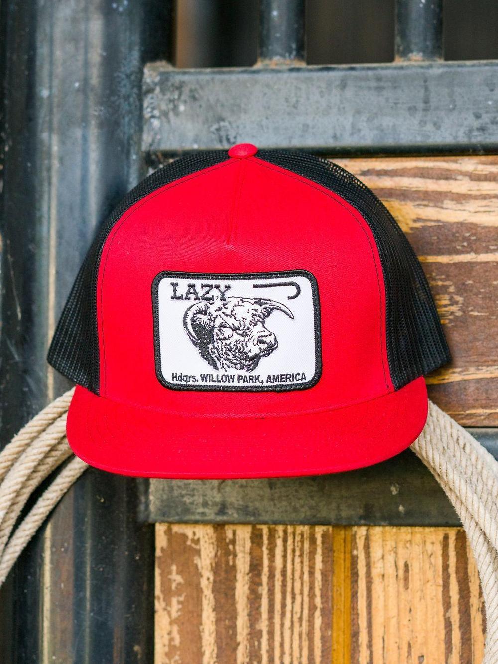 Lazy J Ranch Red & Black Willow Cattle Headquarters Classic Five Panel Trucker Hat-Lazy J Ranch Wear