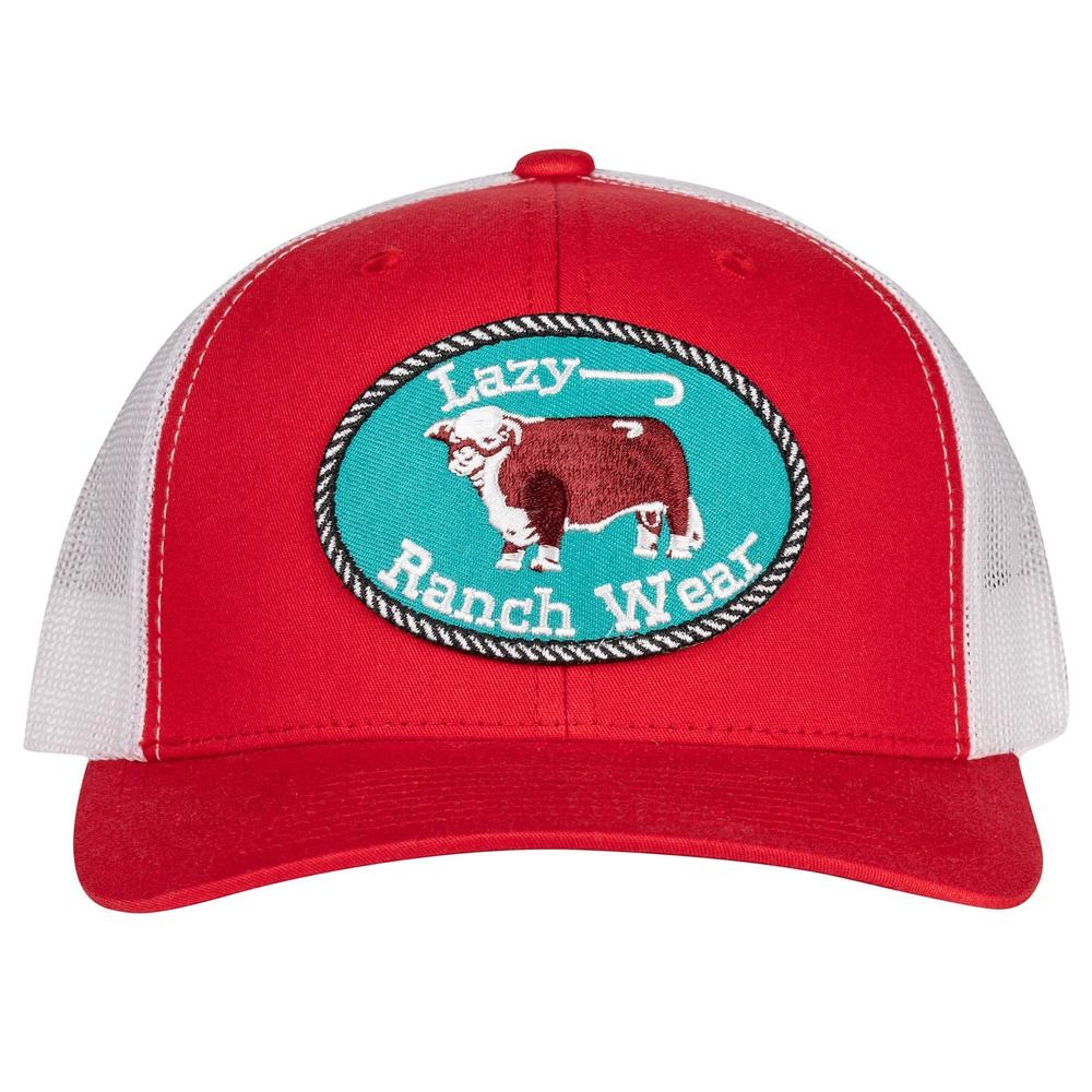 Lazy J Ranch Red & White Original Buckle Mid Profile Trucker