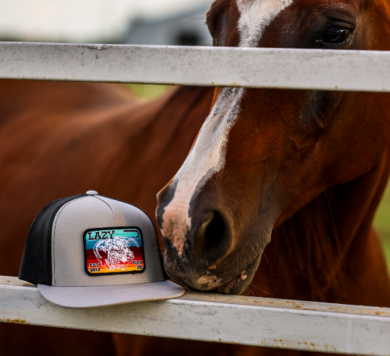 Lazy J Ranch Silver Grey & Black Serape Elevation Classic Five Panel Trucker Hat-Lazy J Ranch Wear
