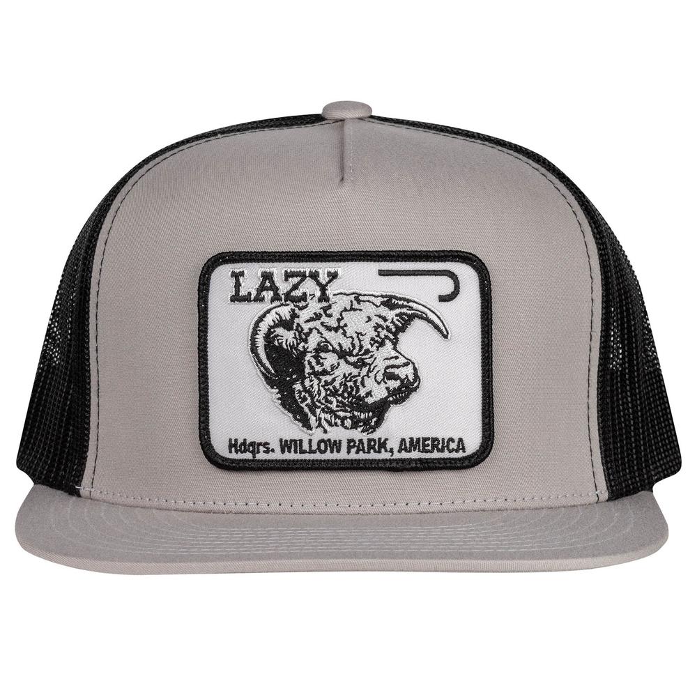 Lazy J Ranch Silver Grey & Black Willow Cattle Headquarters Classic Five Panel Trucker Hat-Lazy J Ranch Wear