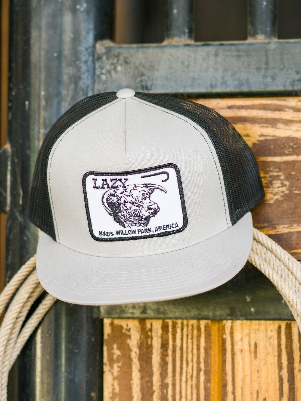 Lazy J Ranch Silver Grey & Black Willow Cattle Headquarters Classic Five Panel Trucker Hat-Lazy J Ranch Wear