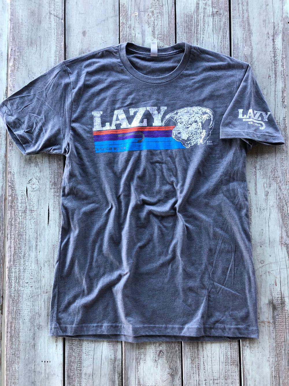 Lazy J Ranch Sunset Retro Short Sleeve T-Shirt - Grey-Lazy J Ranch Wear
