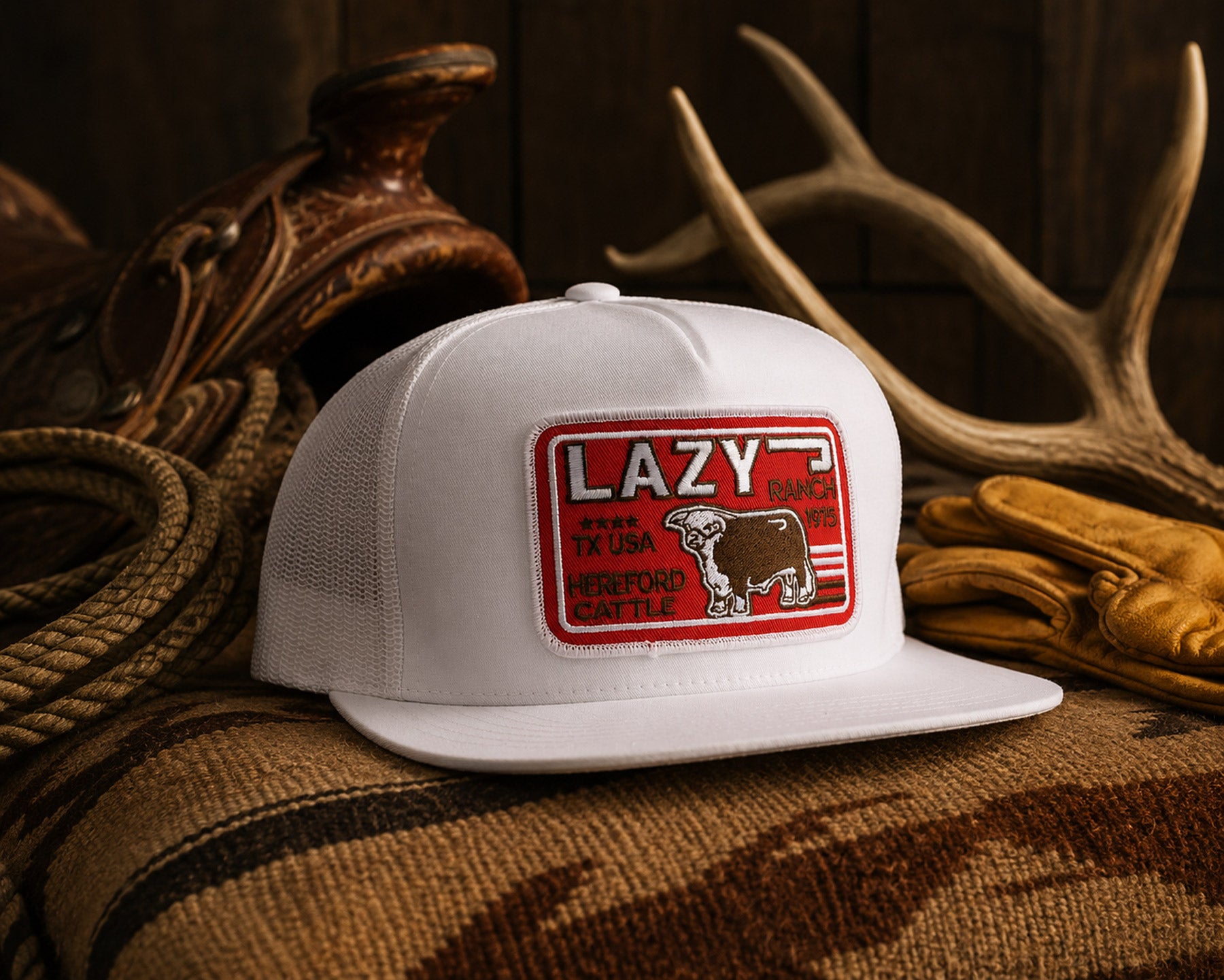 Lazy J Ranch White Big Red Classic Five Panel Trucker Hat – Lazy J