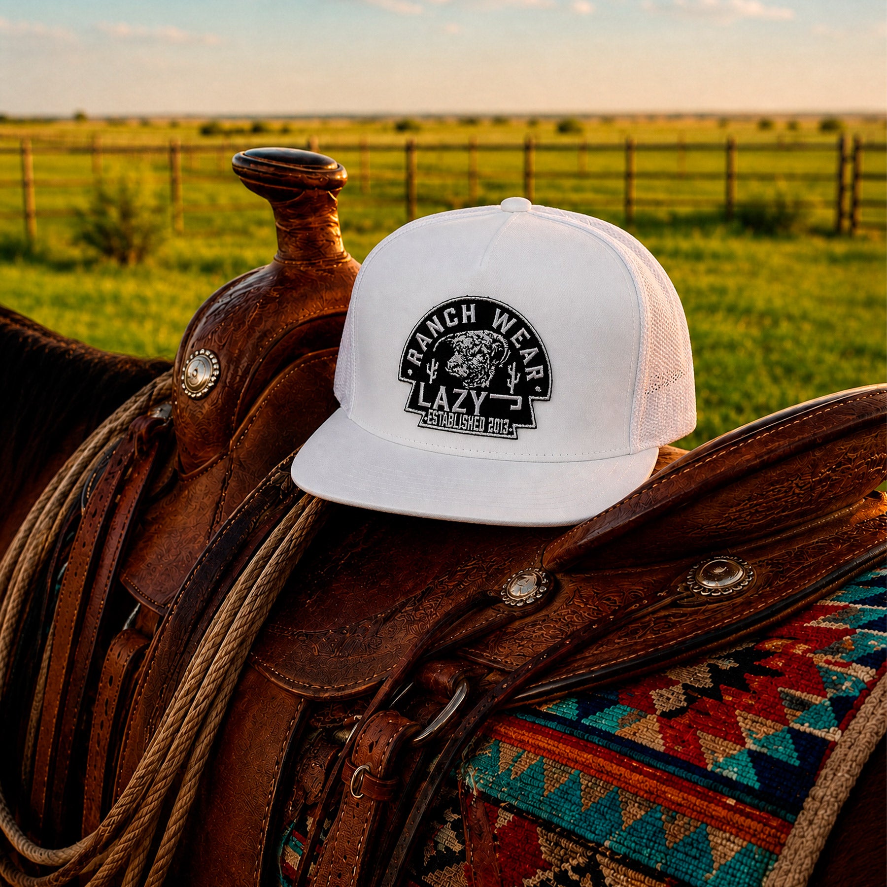 Lazy J Ranch White Black Arrowhead Classic Five Panel Trucker Hat