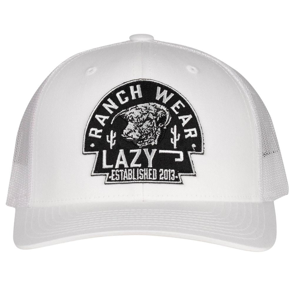 Lazy J Ranch White Black Arrowhead Mid Profile Trucker Hat