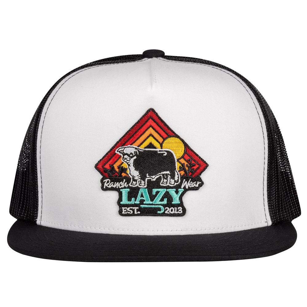 Lazy J Ranch White & Black Cactus Sunrise Classic Five Panel Trucker Hat-Lazy J Ranch Wear