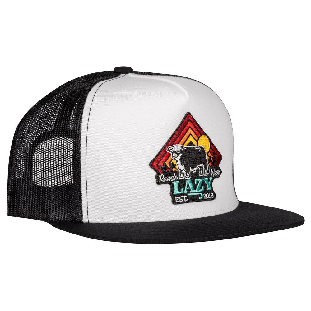 Lazy J Ranch White & Black Cactus Sunrise Classic Five Panel Trucker Hat-Lazy J Ranch Wear