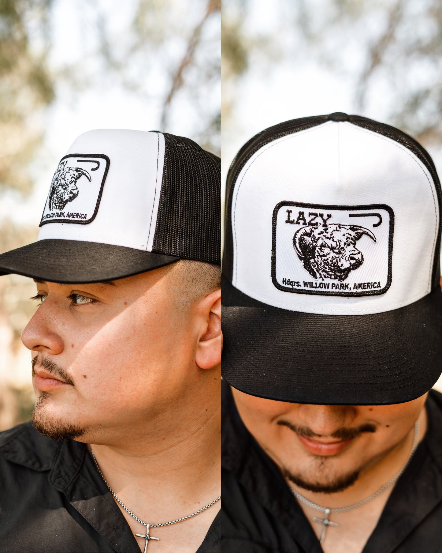 Lazy J Ranch White & Black Willow Cattle Headquarters Classic Five Panel Trucker Hat-Lazy J Ranch Wear