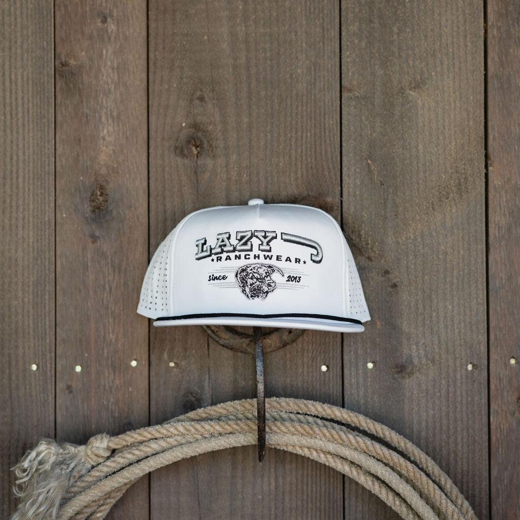 Lazy J Ranch White Hereford Bull Western Performance Rope Trucker Hat-Lazy J Ranch Wear