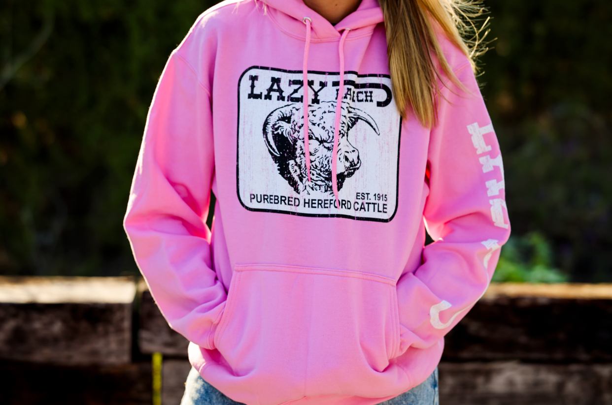 Lazy J Ranch Willow Cattle Headquarters Pullover Hoodie - Pink-Lazy J Ranch Wear