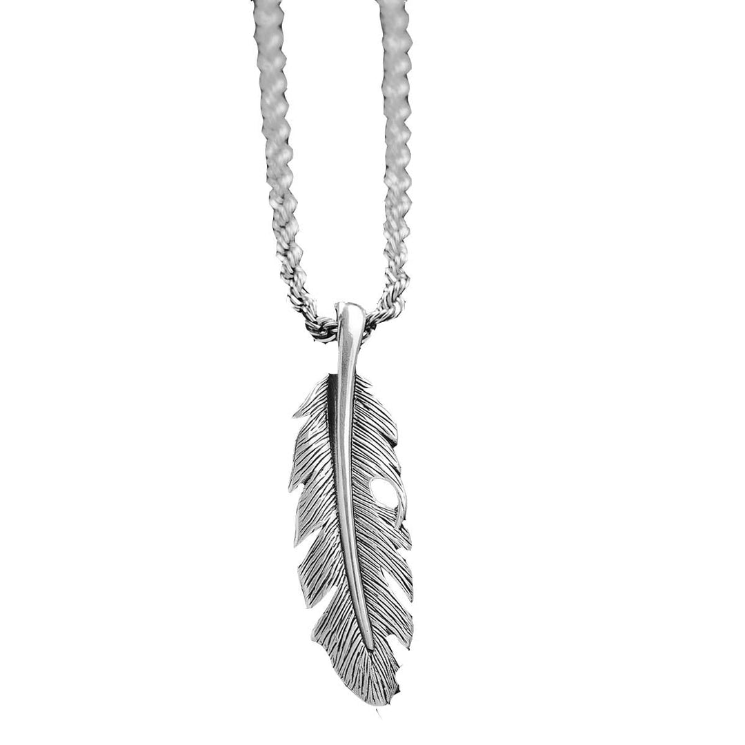 M & F Western Twister Feather Pendant Chain Necklace