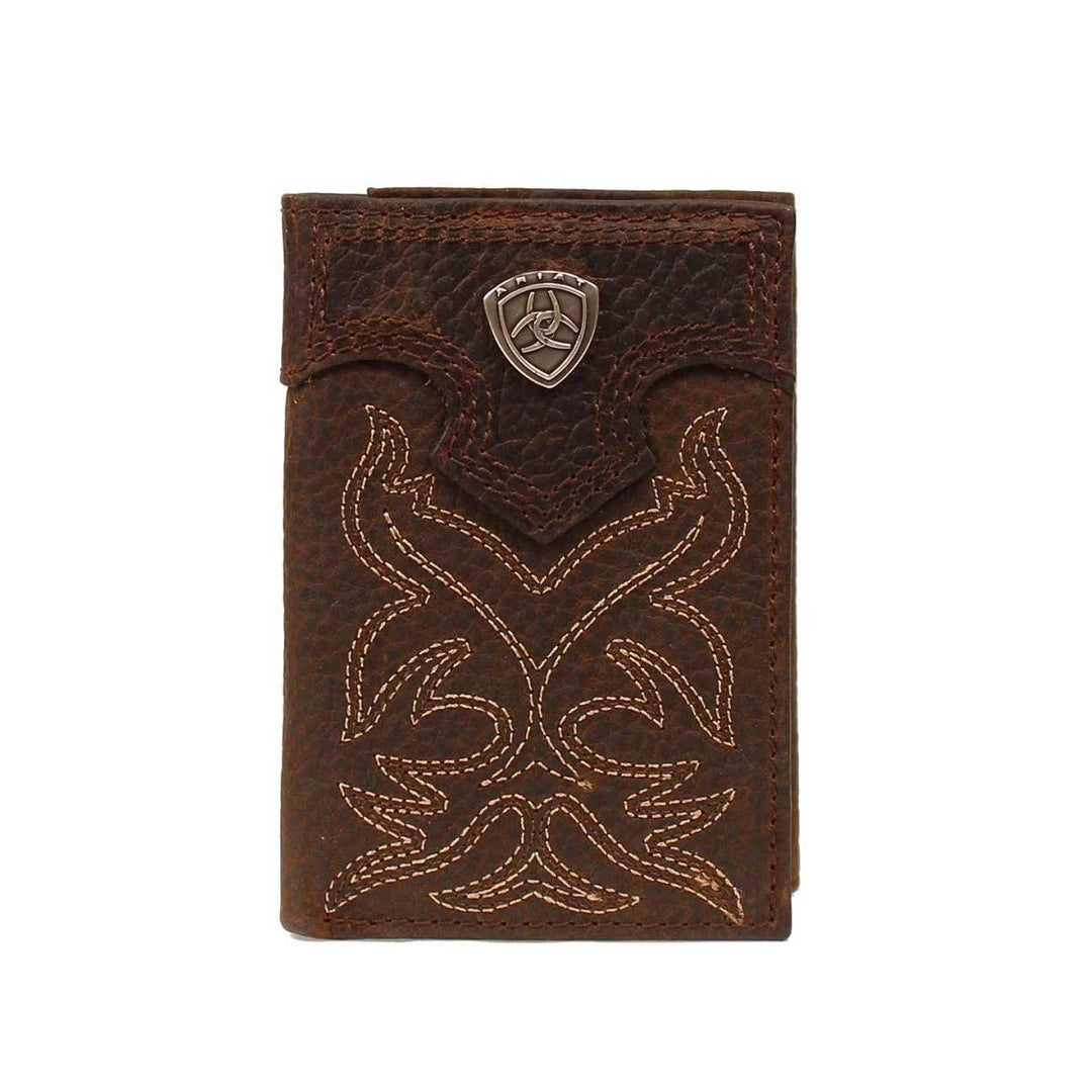 M & F Western Men's Ariat Brown Boot Stitch Trifold Wallet